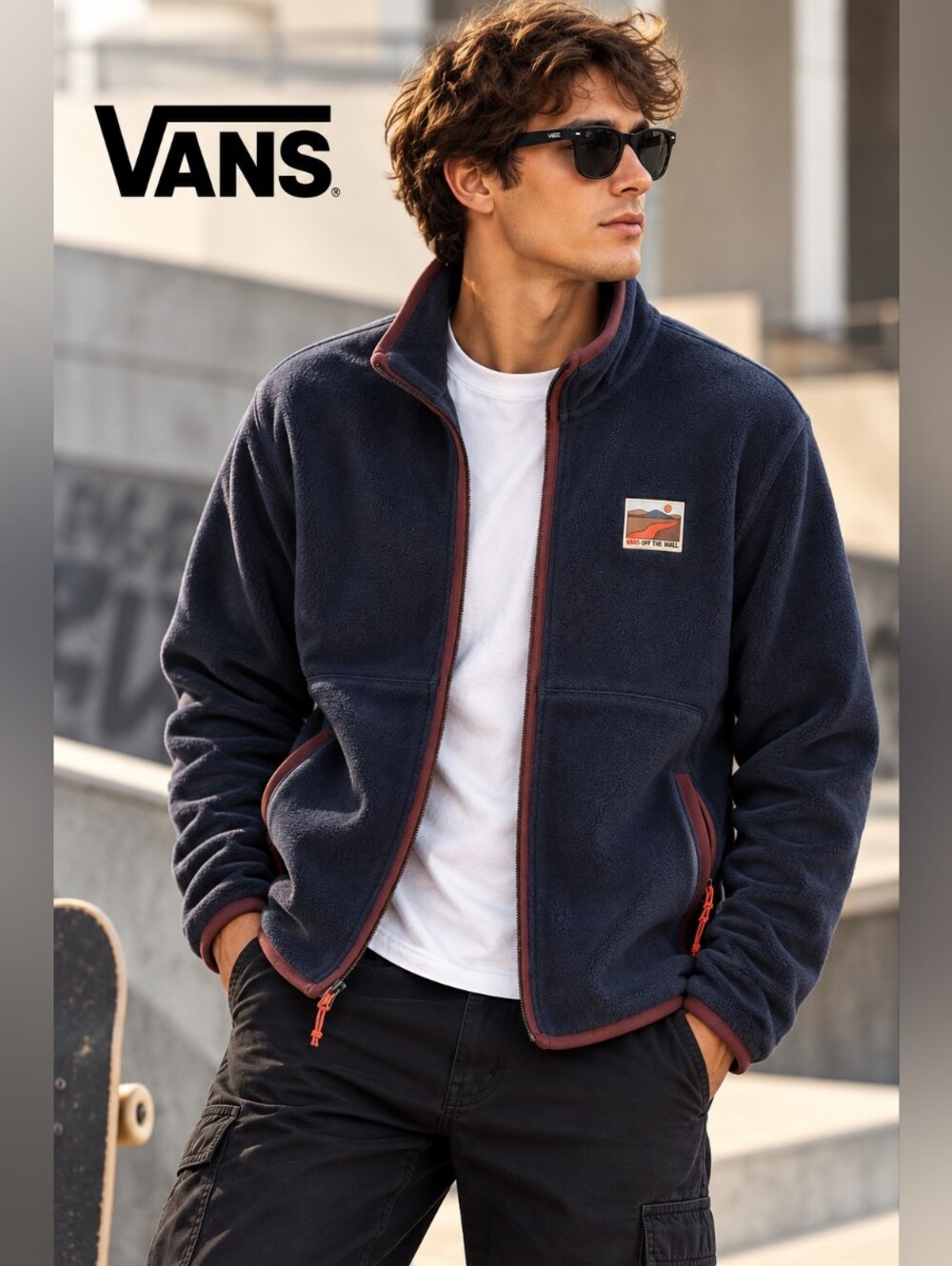 Vans Off The Wall Navy Full Zip Fleece Jacket Men’s Large
